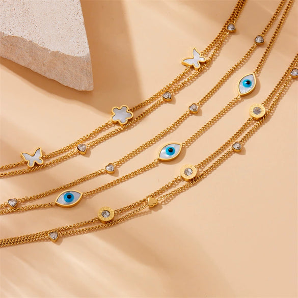 Stainless Steel Women's Fashion Simple Doublelayered Flower Anklet Accessories