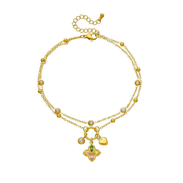 Stainless Steel Women's Flower Shaped Diamondencrusted Pendant Anklet Fashionable Simple Highend Light Luxury