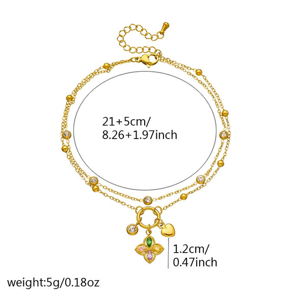 Stainless Steel Women's Flower Shaped Diamondencrusted Pendant Anklet Fashionable Simple Highend Light Luxury