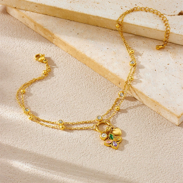Stainless Steel Women's Flower Shaped Diamondencrusted Pendant Anklet Fashionable Simple Highend Light Luxury