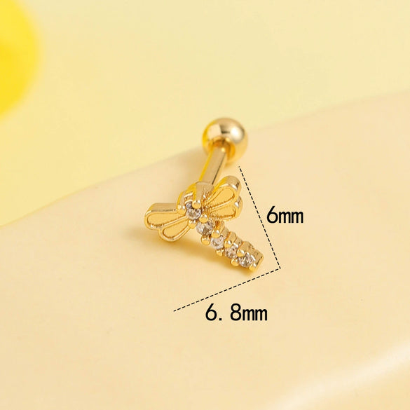 Stainless Steel Women's Geometric And Flower Patterned Electroplated Earrings For Cartilage Piercing