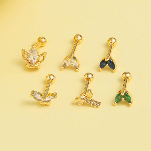 Stainless Steel Women's Geometric And Flower Patterned Electroplated Earrings For Cartilage Piercing