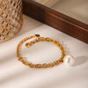 Stainless Steel Women's Geometric Cross Chain Bracelet With Pearl Pendant And Electroplating Treatment