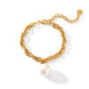 Stainless Steel Women's Geometric Cross Chain Bracelet With Pearl Pendant And Electroplating Treatment