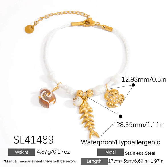 Stainless Steel Women's Geometric Fashion Minimalist Bracelet With Seaside Shell Starfish Pendant And Natural Stone Set With Diamonds Jewelry