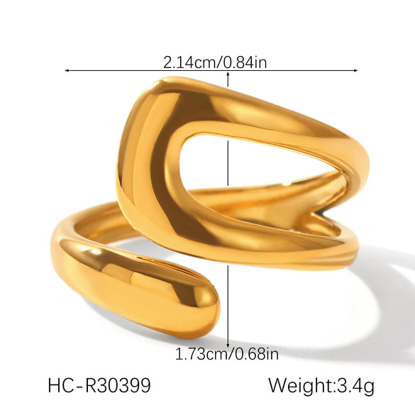 Stainless Steel Women's Geometric Irregular Spherical Casting Ring With Gold And Silver Color Matching And Electroplating