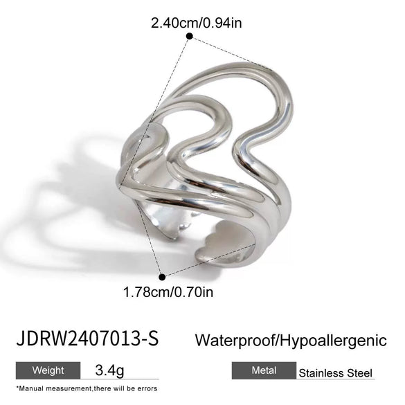 Stainless Steel Women's Geometric Ring And Opening Bracelet With Electroplating Design
