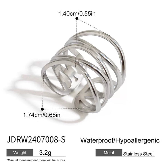Stainless Steel Women's Geometric Ring And Opening Bracelet With Electroplating Design