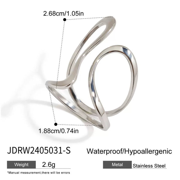 Stainless Steel Women's Geometric Ring And Opening Bracelet With Electroplating Design