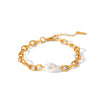 Stainless Steel Women's Geometric Specialshaped Pearl Pendant Ochain Bracelet With Electroplating And Ins Style