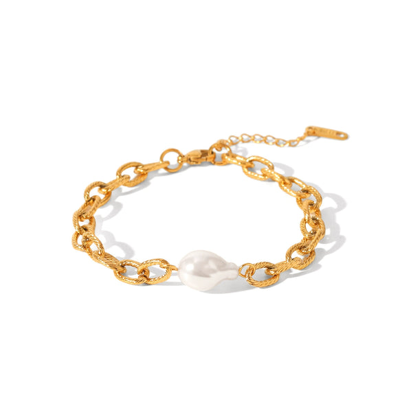 Stainless Steel Women's Geometric Specialshaped Pearl Pendant Ochain Bracelet With Electroplating And Ins Style