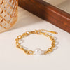 Stainless Steel Women's Geometric Specialshaped Pearl Pendant Ochain Bracelet With Electroplating And Ins Style