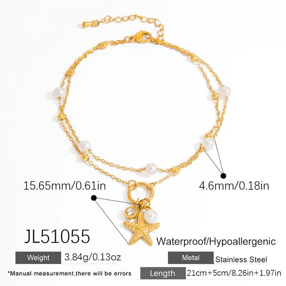 Stainless Steel Women's Geometric Starfish Pendant Anklet