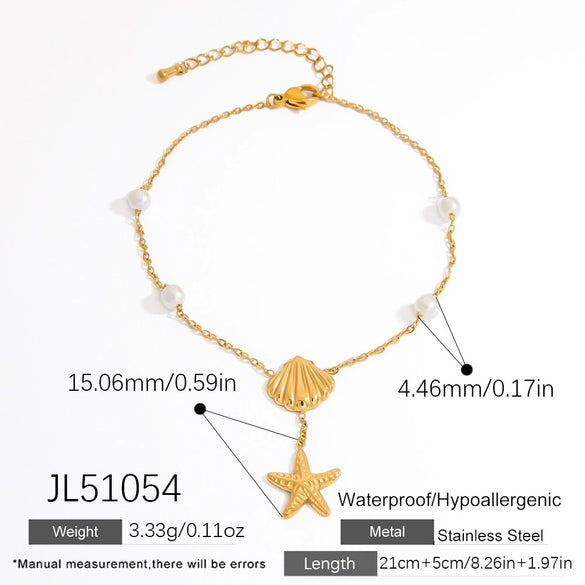 Stainless Steel Women's Geometric Starfish Pendant Anklet