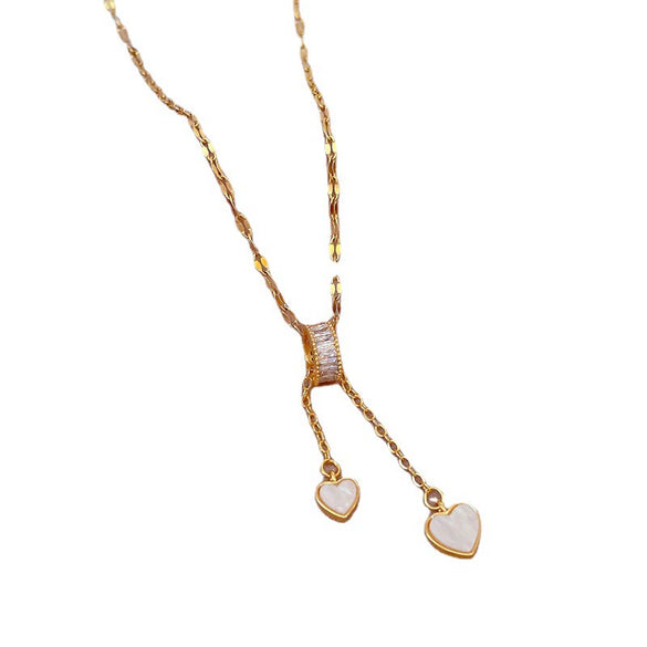 Stainless Steel Women's Geometric Tassel Love Shell Micro Diamond Lip Chain Necklace