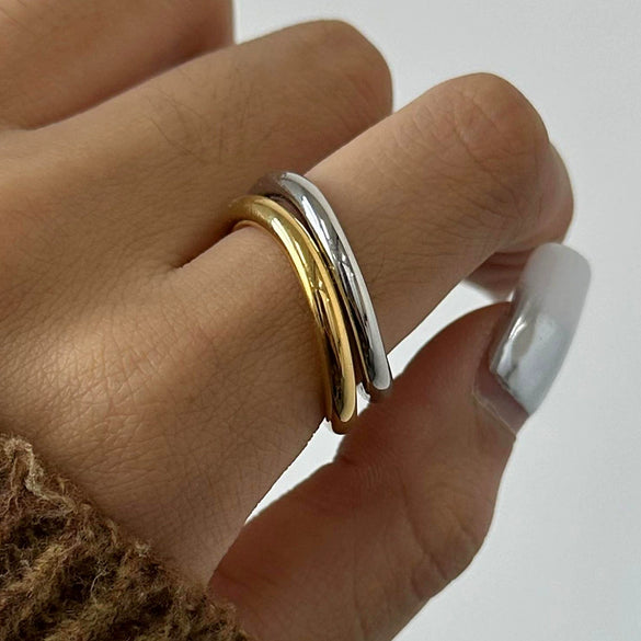 Stainless Steel Women's Ins Style Geometric Ring With Electroplating