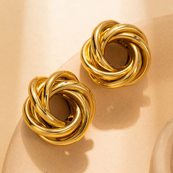 Stainless Steel Women's Light Luxury Fashion Hoop Earrings With Geometric Shape Electroplated