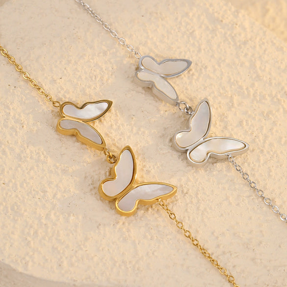 Stainless Steel Women's Light Luxury Jewelry Bracelets With Gold Shell Butterfly Electroplated