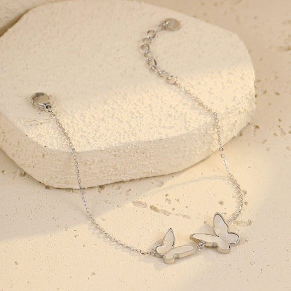 Stainless Steel Women's Light Luxury Jewelry Bracelets With Gold Shell Butterfly Electroplated