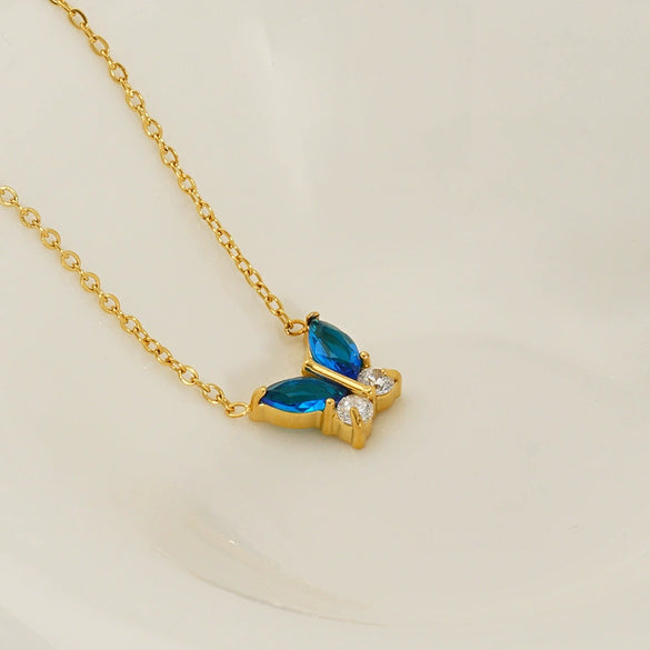 Stainless Steel Women's Light Luxury Niche Allmatch Highend Butterfly Zircon Pendant Necklace With Animal Zodiac Design