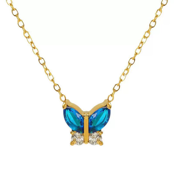 Stainless Steel Women's Light Luxury Niche Allmatch Highend Butterfly Zircon Pendant Necklace With Animal Zodiac Design