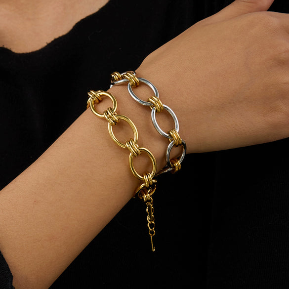 Stainless Steel Women's Light Luxury Niche Design Geometric Bracelet With Electroplating