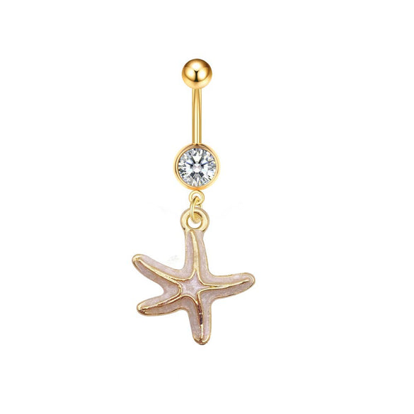 Stainless Steel Women's Navel Ring With Starfish And Star Shaped Pendant Electroplated