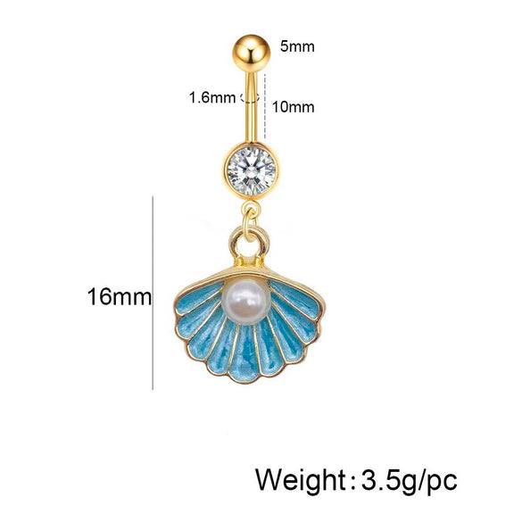 Stainless Steel Women's Navel Ring With Starfish And Star Shaped Pendant Electroplated