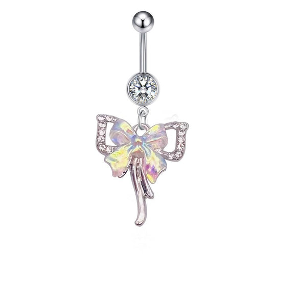 Stainless Steel Women's Navel Ring With Starfish And Star Shaped Pendant Electroplated