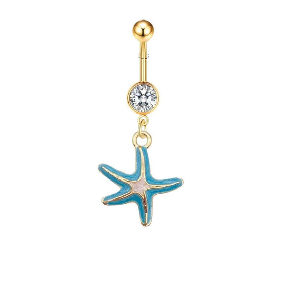 Stainless Steel Women's Navel Ring With Starfish And Star Shaped Pendant Electroplated