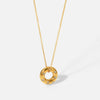 Stainless Steel Women's Necklace With 18K Gold Hollow Round Inlaid Zircon Pendant And Electroplating Treatment