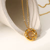 Stainless Steel Women's Necklace With 18K Gold Hollow Round Inlaid Zircon Pendant And Electroplating Treatment