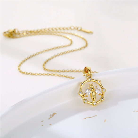 Stainless Steel Women's Necklace With Microinlay Bees And Electroplating Treatment