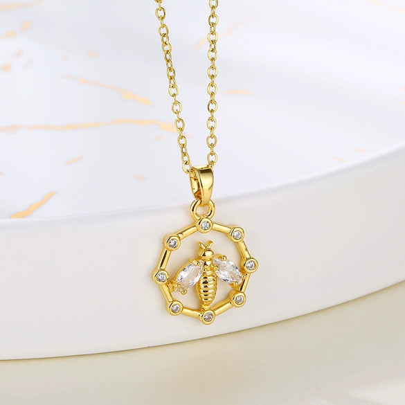 Stainless Steel Women's Necklace With Microinlay Bees And Electroplating Treatment
