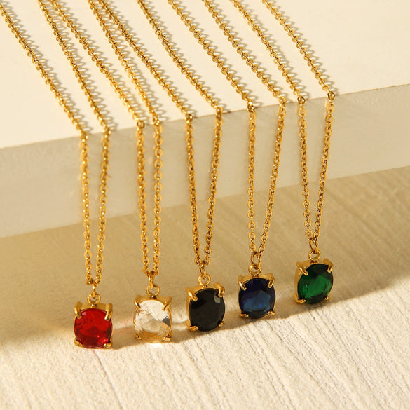Stainless Steel Women's Necklaces Inlaid Zircon Geometric Style