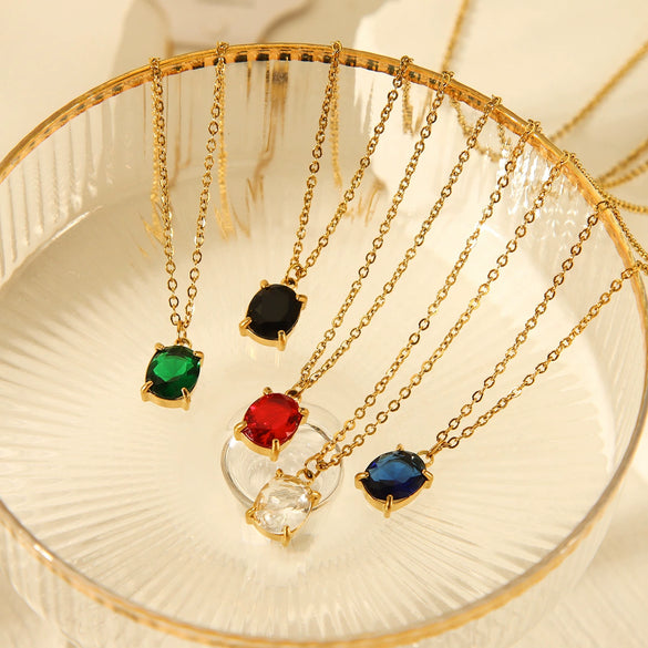 Stainless Steel Women's Necklaces Inlaid Zircon Geometric Style