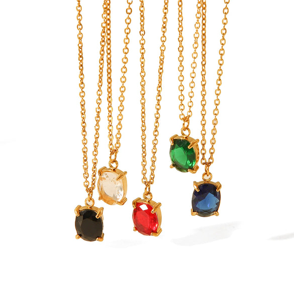 Stainless Steel Women's Necklaces Inlaid Zircon Geometric Style