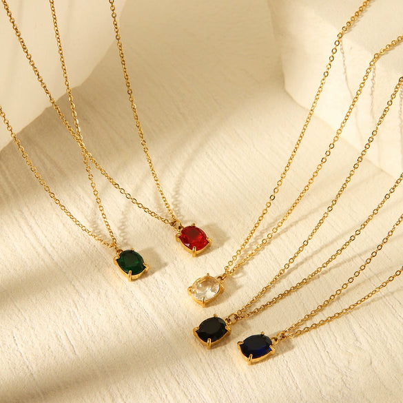 Stainless Steel Women's Necklaces Inlaid Zircon Geometric Style