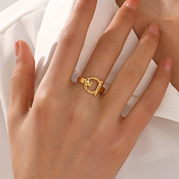Stainless Steel Women's Opening Adjustable Letter Ring With Electroplating Simple Fashion Niche Style