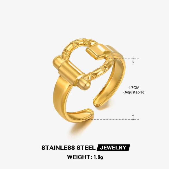 Stainless Steel Women's Opening Adjustable Letter Ring With Electroplating Simple Fashion Niche Style