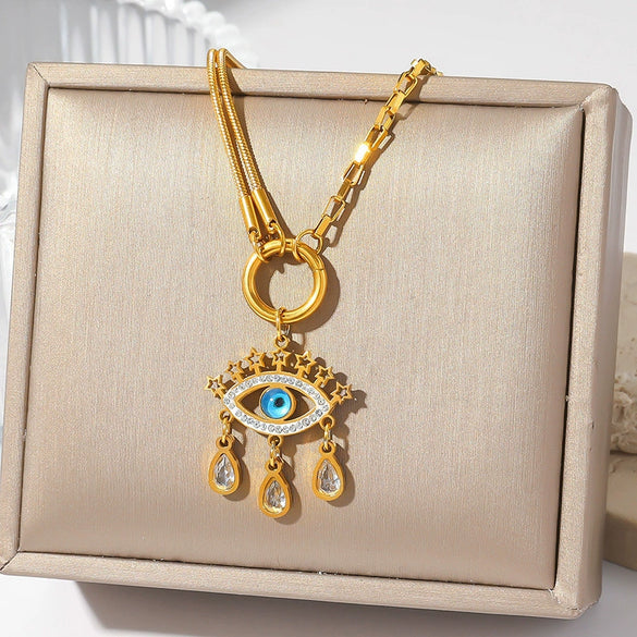 Stainless Steel Women's Personality Drop Shape Pendant Necklace With Snake Bone Chain And Electroplating