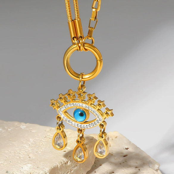 Stainless Steel Women's Personality Drop Shape Pendant Necklace With Snake Bone Chain And Electroplating