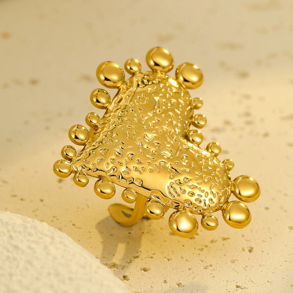 Stainless Steel Women's Ring Retro Classic Irregular Love Hammer Pattern Electroplating