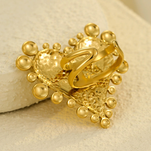 Stainless Steel Women's Ring Retro Classic Irregular Love Hammer Pattern Electroplating