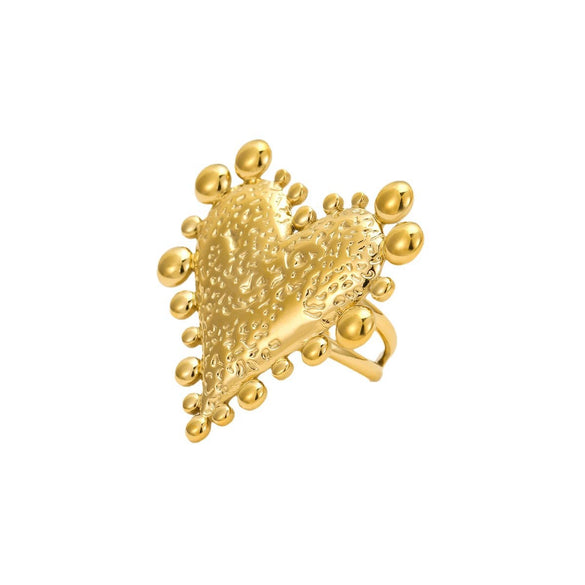 Stainless Steel Women's Ring Retro Classic Irregular Love Hammer Pattern Electroplating