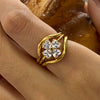 Stainless Steel Women's Ring With Diamond Four Leaf Clover Geometric Style Electroplated