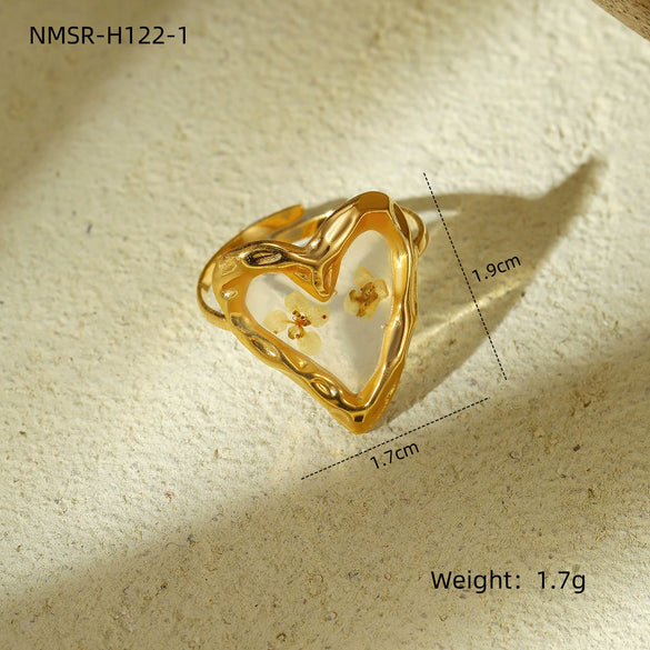 Stainless Steel Women's Ring With Flower Pattern And Electroplating Light Luxury Style