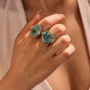 Stainless Steel Women's Ring With Geometric Love Glue Bow And Dried Flower Zircon Light Luxury Style Electroplated