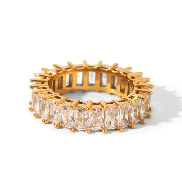 Stainless Steel Women's Rings Inlaid With Zircon Geometric Style Jewelry