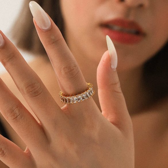 Stainless Steel Women's Rings Inlaid With Zircon Geometric Style Jewelry